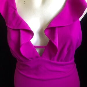 Fuchsia Ruffle V-Neck Maxi Dress